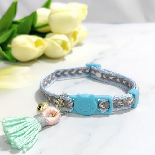 Anti-suffocation Safety Buckle Cat Collar Tassel Bell Adjustable Anchor Chain Rope
